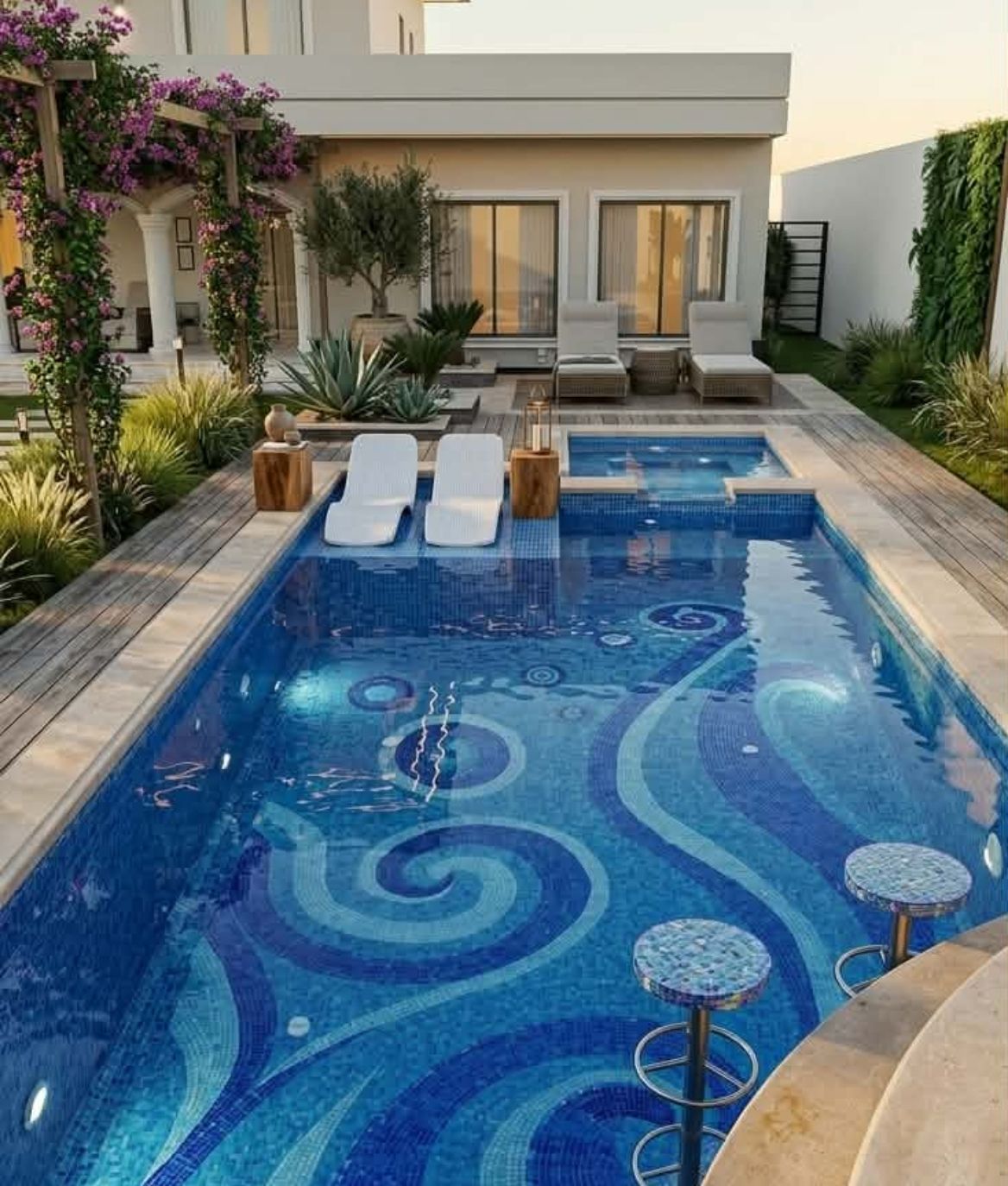 Home تصميم حمام سباحة فاخر بموزاييك يدوي الصنع
