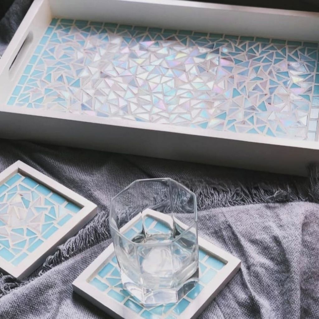 Home Handmade modern mosaic tray with artisanal pattern for home decor and serving